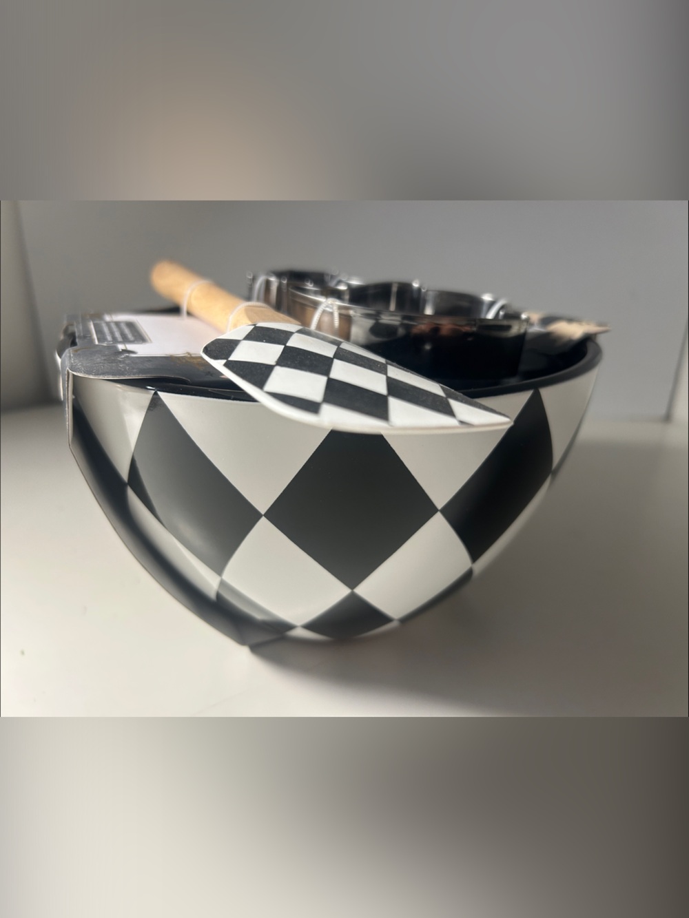 Harlequin Baking & Mixing Bowl w Baking Utensil Set Black & White Ceramic NEW